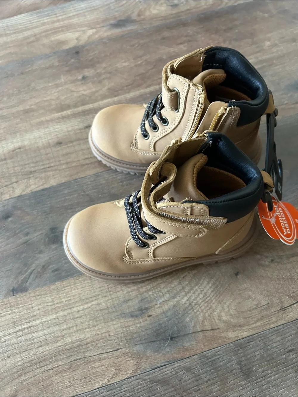 Boys Wonder Nation Tan Work-Style Ankle Boots w/Black Collar Sz 8 New with tags